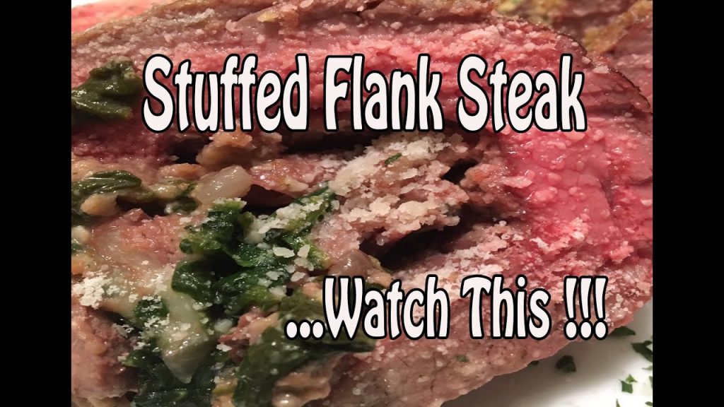 Stuffed Flank Steak Stuffed with Prosciutto, Sautéed Spinach