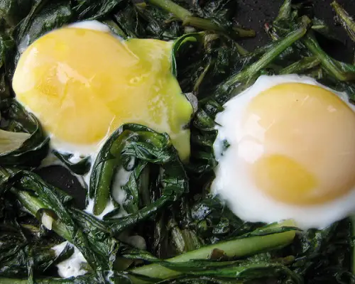 Sautéed Dandelion Greens with Pouched Eggs - everybodylovesitalian.com