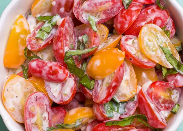 Cherry Tomato Salad With Creamy Basil Dressing 